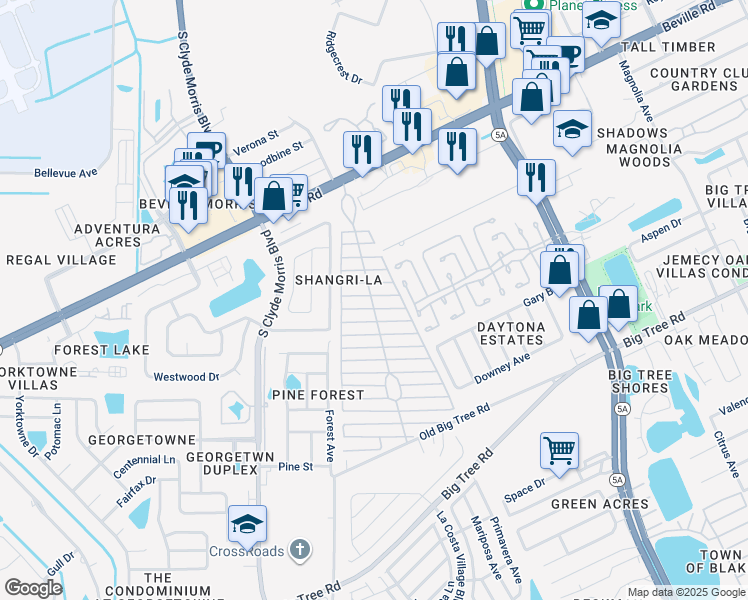 map of restaurants, bars, coffee shops, grocery stores, and more near 1250-1274 Constitution Drive in Daytona Beach