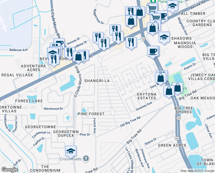map of restaurants, bars, coffee shops, grocery stores, and more near 1250-1274 Constitution Drive in Daytona Beach