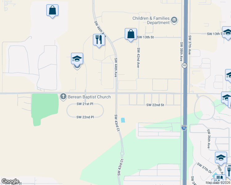 map of restaurants, bars, coffee shops, grocery stores, and more near 4239-4299 Southwest 20th Street in Ocala