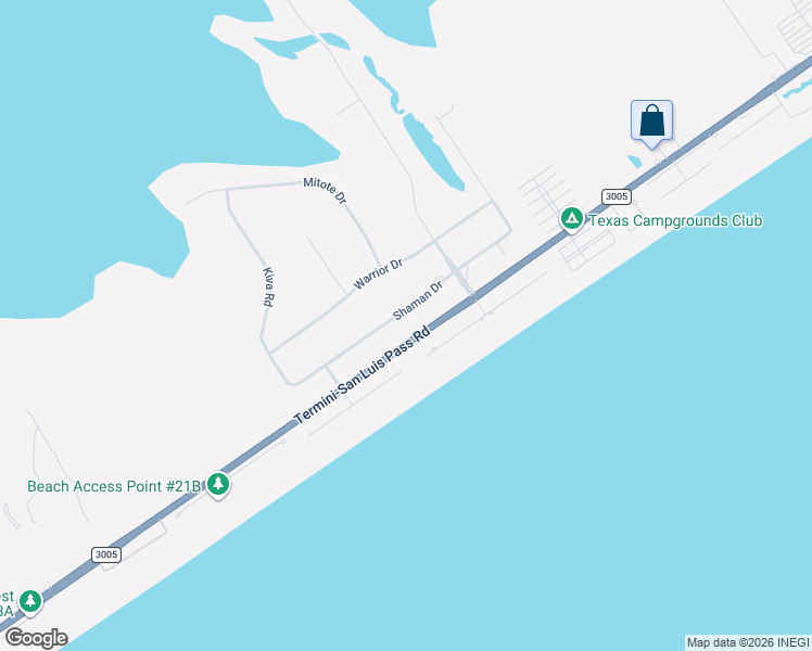 map of restaurants, bars, coffee shops, grocery stores, and more near 18603 Shaman Road in Galveston