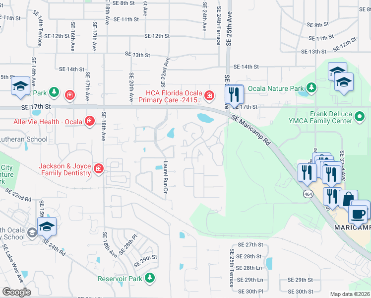 map of restaurants, bars, coffee shops, grocery stores, and more near 2403 Southeast 19th Circle in Ocala