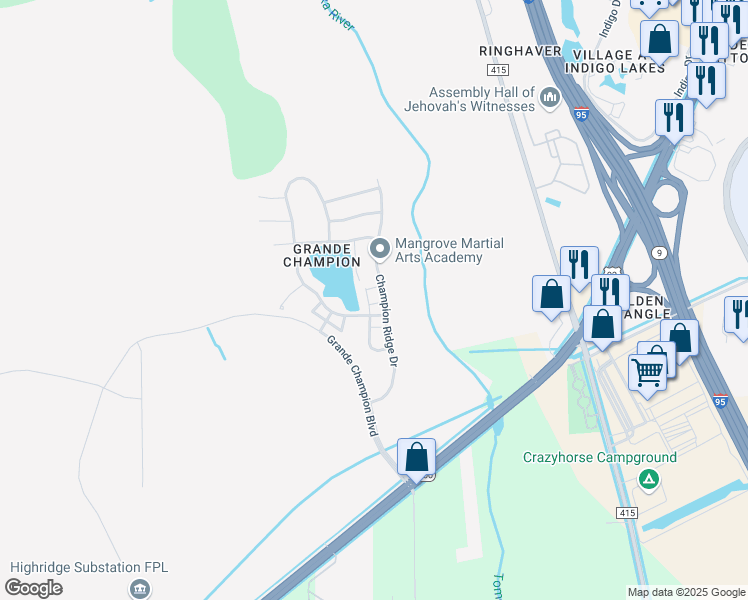 map of restaurants, bars, coffee shops, grocery stores, and more near 104 Phillip Scott Drive in Daytona Beach