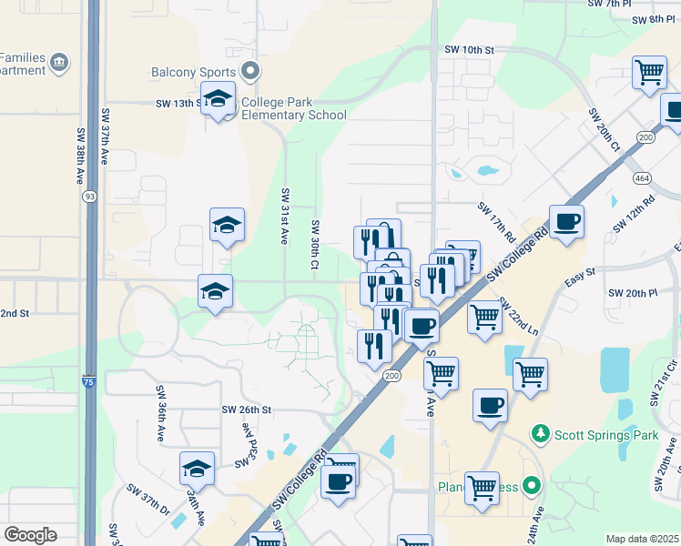 map of restaurants, bars, coffee shops, grocery stores, and more near 1908 Southwest 29th Terrace in Ocala