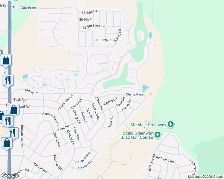 map of restaurants, bars, coffee shops, grocery stores, and more near 6701-7199 Easy St in Ocala