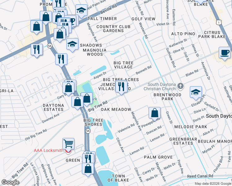 map of restaurants, bars, coffee shops, grocery stores, and more near 1988 Magnolia Avenue in South Daytona