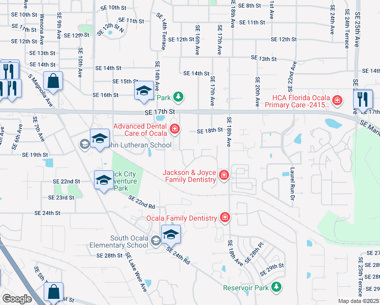 map of restaurants, bars, coffee shops, grocery stores, and more near 1850 Southeast 18th Avenue in Ocala
