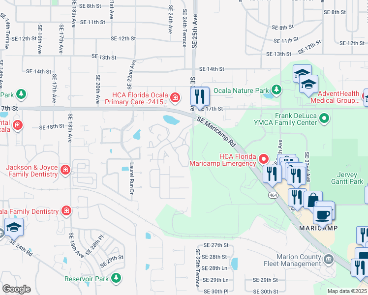 map of restaurants, bars, coffee shops, grocery stores, and more near 2456 Southeast 18th Circle in Ocala