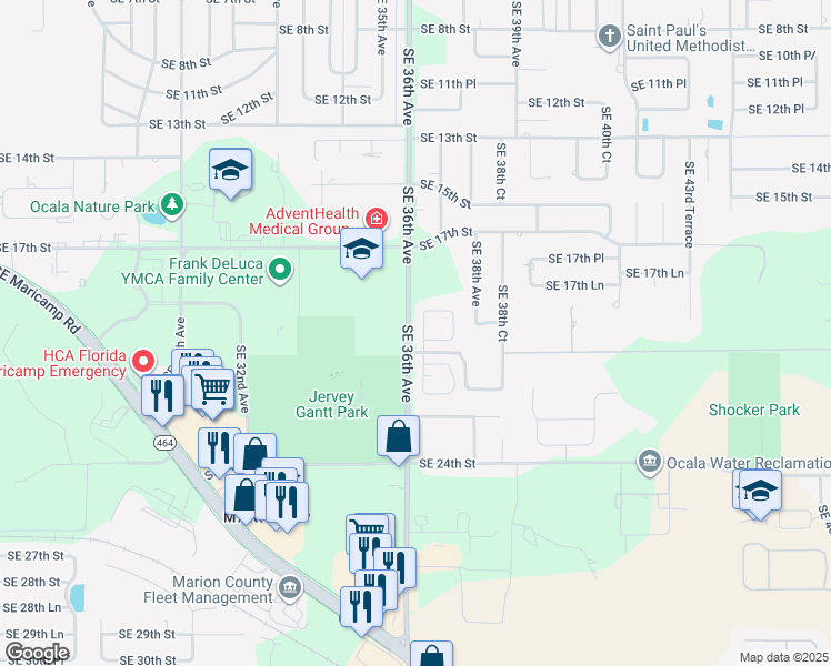 map of restaurants, bars, coffee shops, grocery stores, and more near 1909 Southeast 37th Court Circle in Ocala