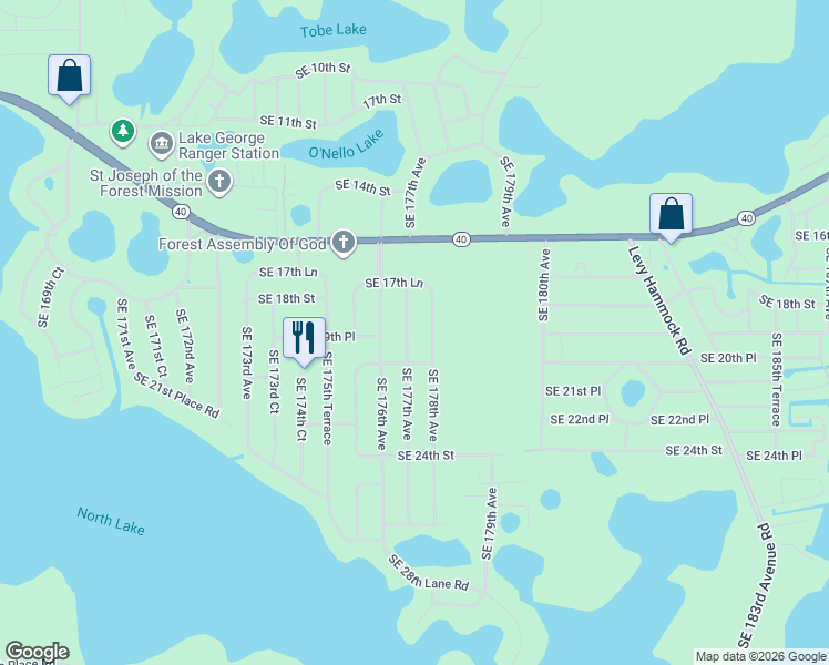 map of restaurants, bars, coffee shops, grocery stores, and more near 1860 Southeast 178th Avenue in Silver Springs