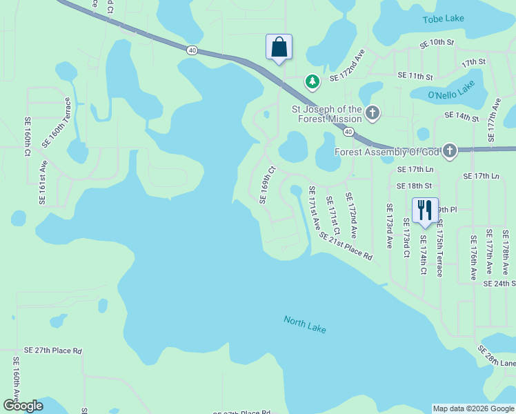 map of restaurants, bars, coffee shops, grocery stores, and more near 2006 Southeast 169th Avenue Road in Silver Springs