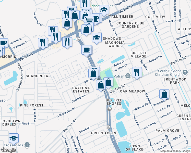 map of restaurants, bars, coffee shops, grocery stores, and more near 839 Gary Boulevard in South Daytona