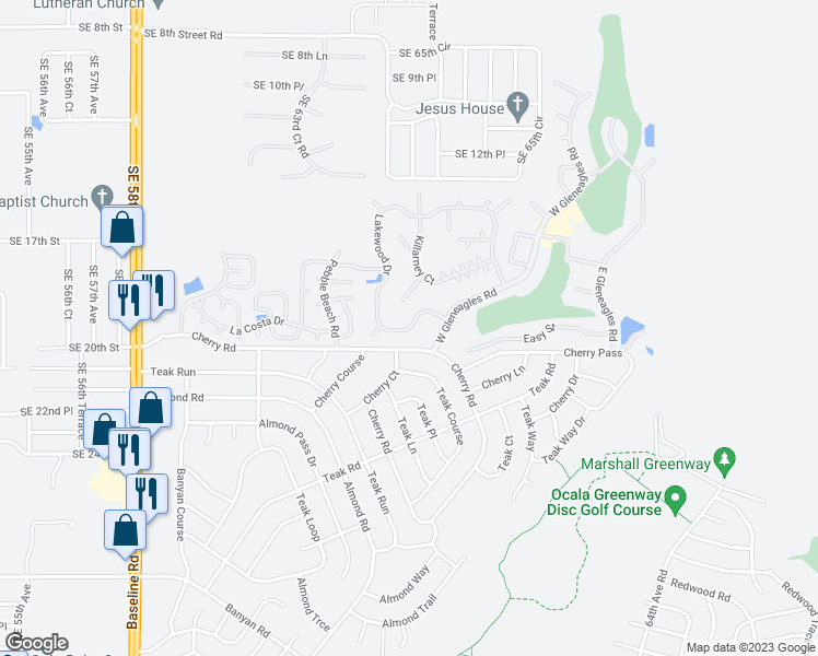 map of restaurants, bars, coffee shops, grocery stores, and more near 6312 Lakewood Drive in Ocala