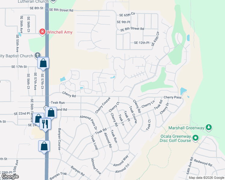 map of restaurants, bars, coffee shops, grocery stores, and more near 1900 Brookfield Lane in Ocala