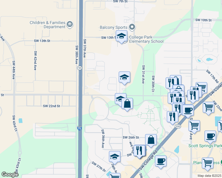map of restaurants, bars, coffee shops, grocery stores, and more near 3455 Southwest 19th Place in Ocala