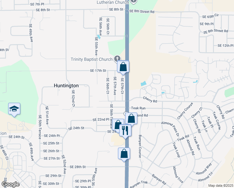 map of restaurants, bars, coffee shops, grocery stores, and more near 1900 Southeast 57th Court in Ocala
