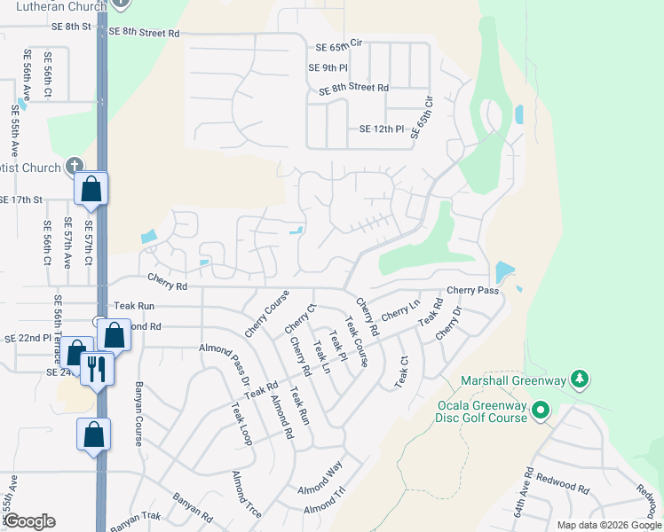 map of restaurants, bars, coffee shops, grocery stores, and more near 5068 Lakewood Drive in Ocala