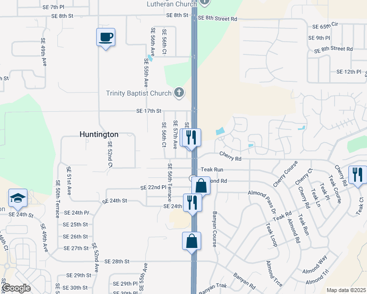map of restaurants, bars, coffee shops, grocery stores, and more near 1900 Southeast 57th Court in Ocala