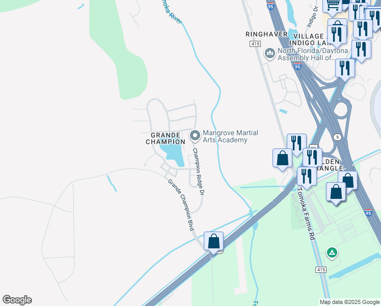 map of restaurants, bars, coffee shops, grocery stores, and more near 106 Kelly Thomas Way in Daytona Beach