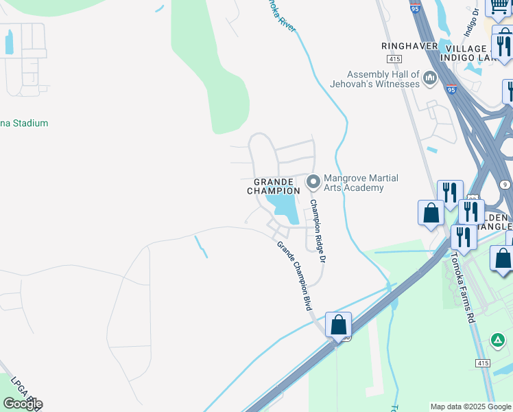 map of restaurants, bars, coffee shops, grocery stores, and more near 100 Masters Lane in Daytona Beach