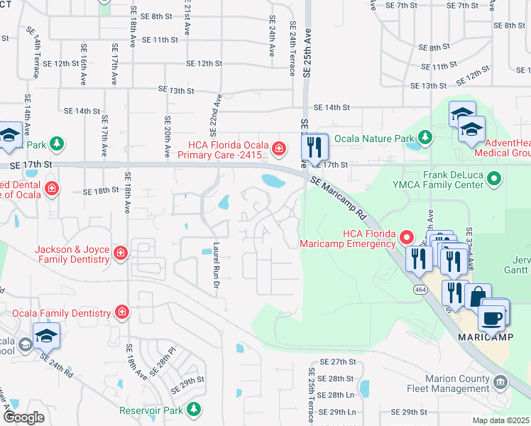 map of restaurants, bars, coffee shops, grocery stores, and more near 2350 Southeast 19th Circle in Ocala