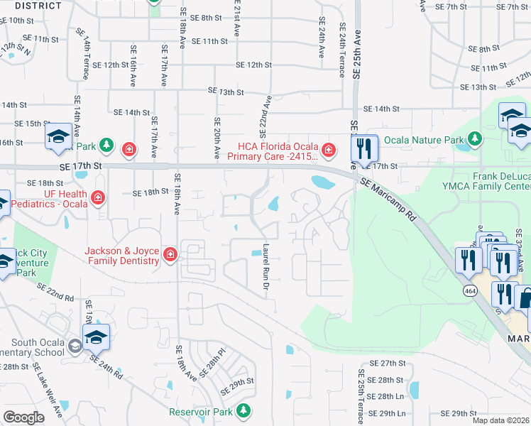 map of restaurants, bars, coffee shops, grocery stores, and more near 1870 Southeast Clatter Bridge Road in Ocala