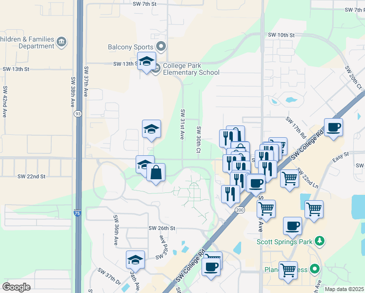 map of restaurants, bars, coffee shops, grocery stores, and more near 1964 Southwest 31st Avenue in Ocala