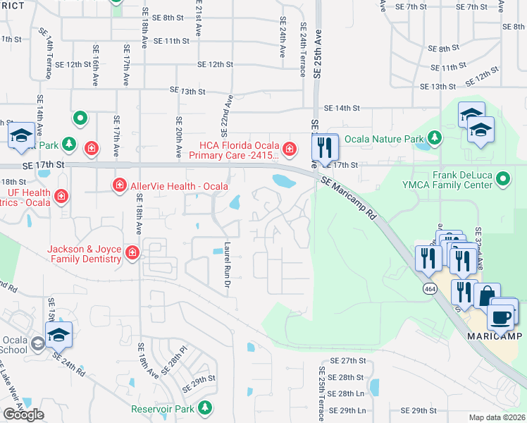 map of restaurants, bars, coffee shops, grocery stores, and more near 2403 Southeast 19th Circle in Ocala