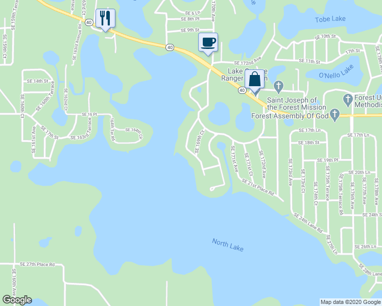 map of restaurants, bars, coffee shops, grocery stores, and more near 1959 Southeast 169th Avenue Road in Silver Springs