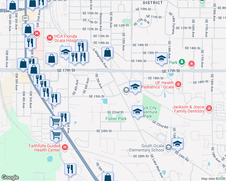 map of restaurants, bars, coffee shops, grocery stores, and more near 1837 Southeast 8th Avenue in Ocala