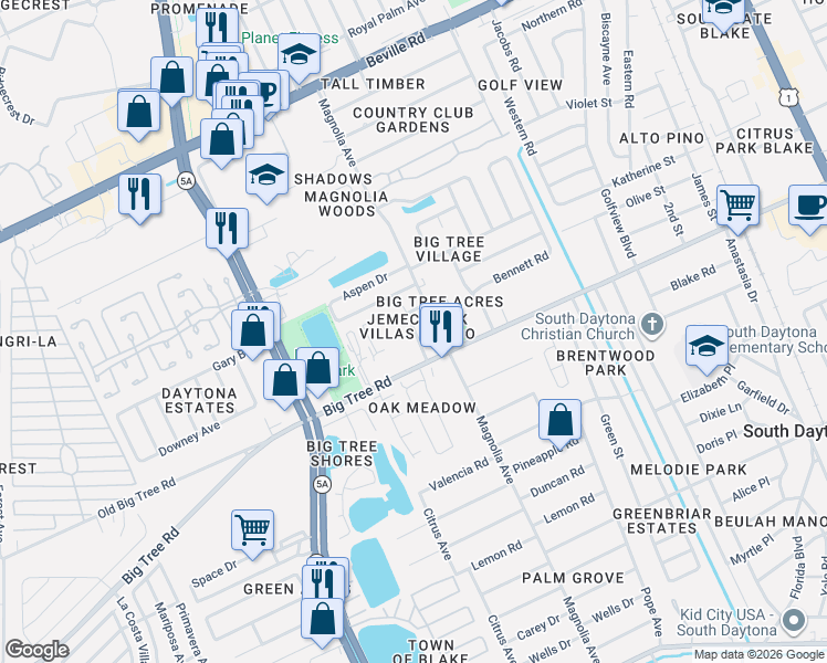 map of restaurants, bars, coffee shops, grocery stores, and more near 1988 Magnolia Avenue in South Daytona
