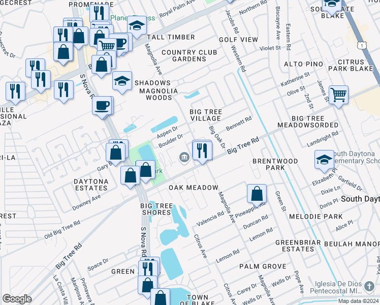 map of restaurants, bars, coffee shops, grocery stores, and more near 1988 Magnolia Avenue in South Daytona