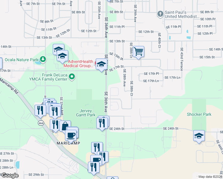 map of restaurants, bars, coffee shops, grocery stores, and more near 1909 Southeast 37th Court Circle in Ocala