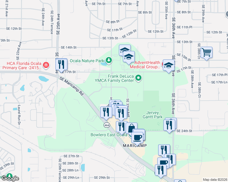 map of restaurants, bars, coffee shops, grocery stores, and more near 2201 Southeast 30th Avenue in Ocala