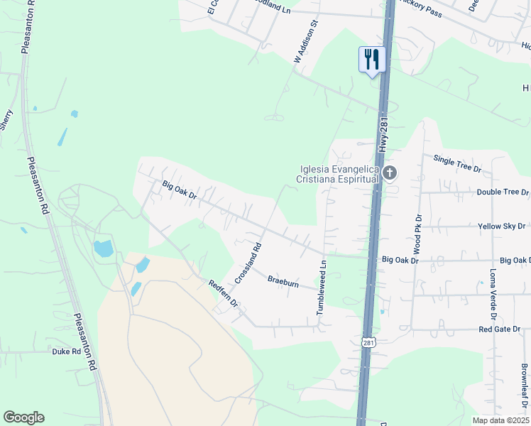 map of restaurants, bars, coffee shops, grocery stores, and more near 23895 Crossland Road in San Antonio