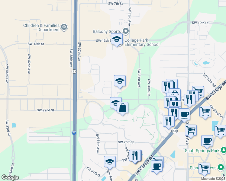 map of restaurants, bars, coffee shops, grocery stores, and more near 1911 Southwest 34th Court in Ocala