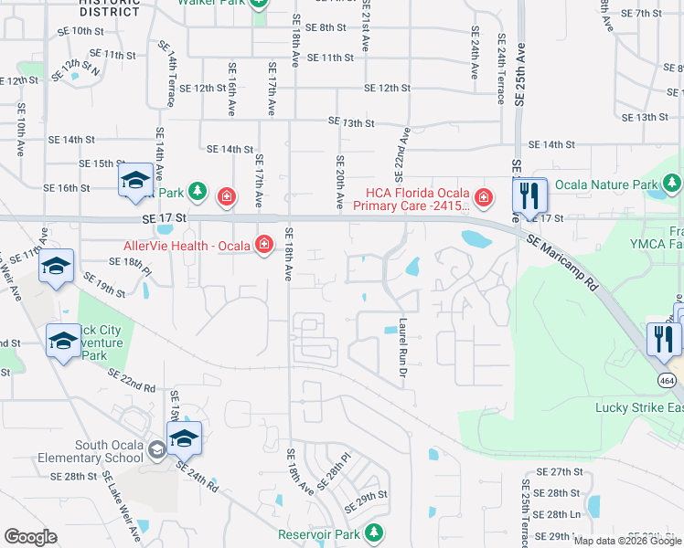 map of restaurants, bars, coffee shops, grocery stores, and more near 1902 Twin Bridge Circle in Ocala