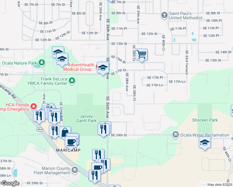 map of restaurants, bars, coffee shops, grocery stores, and more near 1909 Southeast 37th Court Circle in Ocala