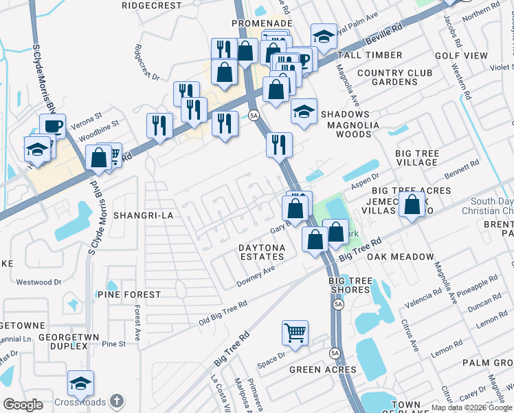map of restaurants, bars, coffee shops, grocery stores, and more near 1 Concord Court in Daytona Beach