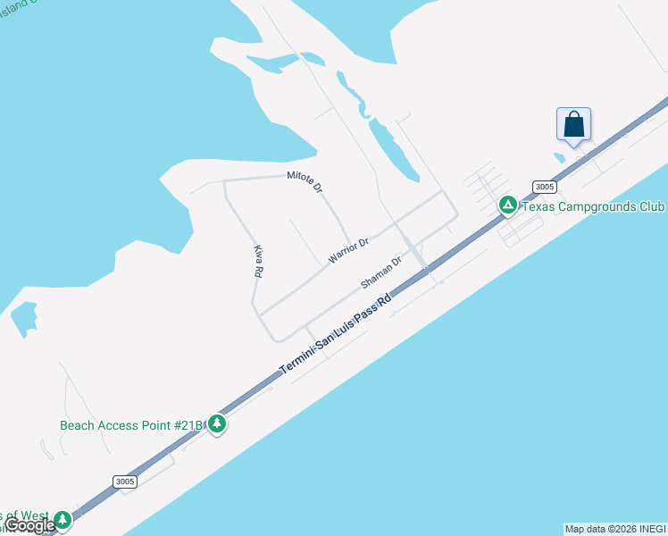 map of restaurants, bars, coffee shops, grocery stores, and more near 18615 Warrior Drive in Galveston