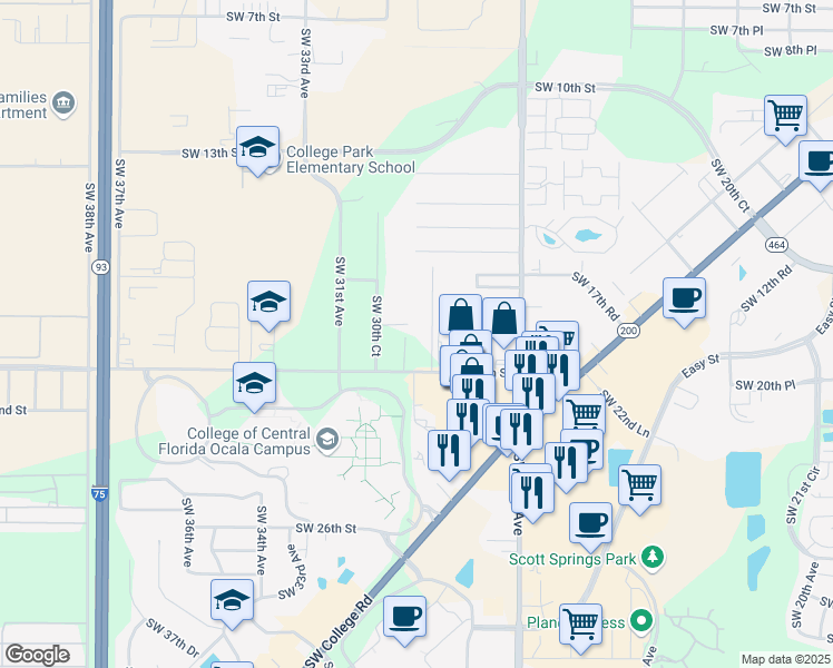map of restaurants, bars, coffee shops, grocery stores, and more near 1908 Southwest 29th Terrace in Ocala