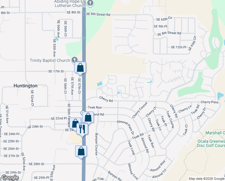 map of restaurants, bars, coffee shops, grocery stores, and more near 6023 Oakmont Avenue in Ocala
