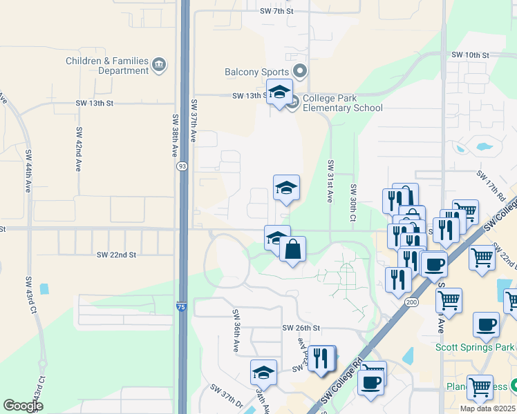 map of restaurants, bars, coffee shops, grocery stores, and more near 3444 Southwest 19th Street in Ocala