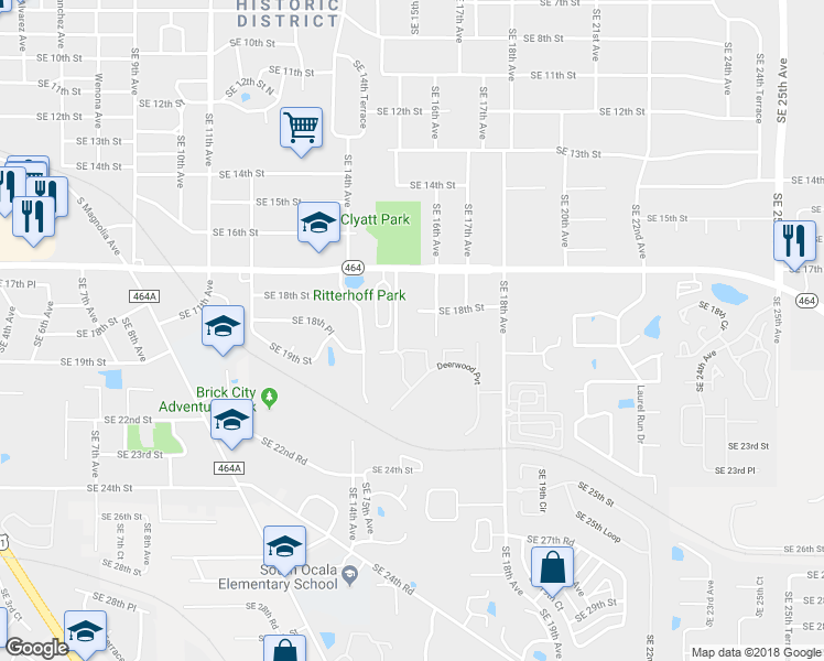 map of restaurants, bars, coffee shops, grocery stores, and more near 1810 Southeast 16th Avenue in Ocala