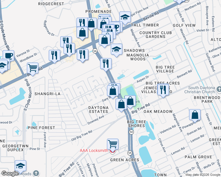map of restaurants, bars, coffee shops, grocery stores, and more near 996 Gary Boulevard in Daytona Beach