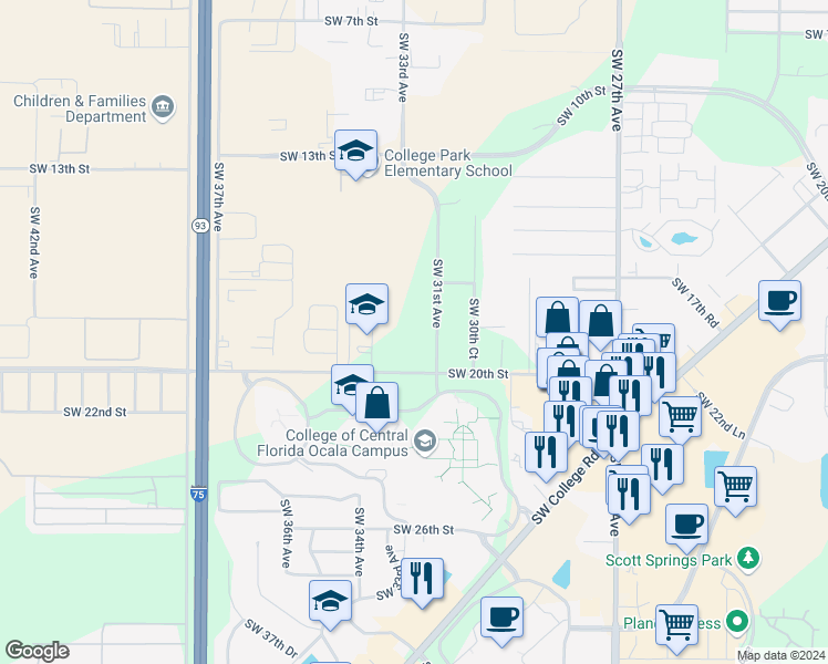 map of restaurants, bars, coffee shops, grocery stores, and more near in Ocala