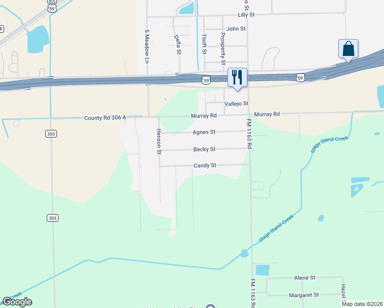 map of restaurants, bars, coffee shops, grocery stores, and more near 396 Candy Street in El Campo