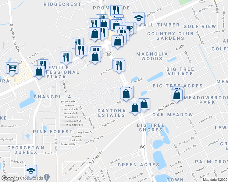 map of restaurants, bars, coffee shops, grocery stores, and more near 1 Sutter Court in Daytona Beach