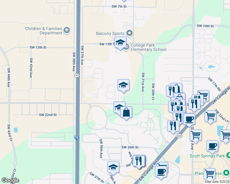 map of restaurants, bars, coffee shops, grocery stores, and more near 1900 Southwest 34th Court in Ocala