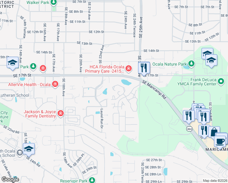 map of restaurants, bars, coffee shops, grocery stores, and more near 2403 Southeast 19th Circle in Ocala