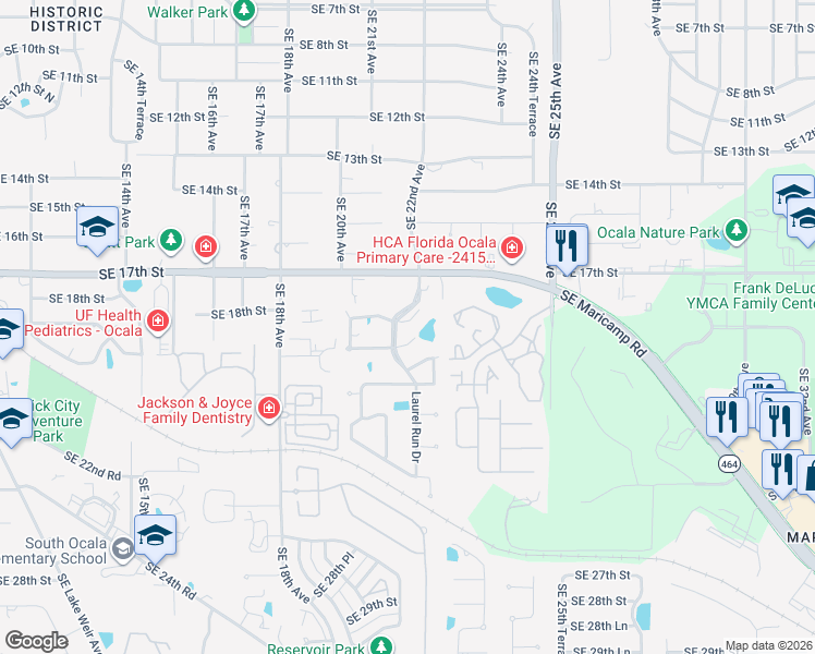 map of restaurants, bars, coffee shops, grocery stores, and more near 1870 Southeast Clatter Bridge Road in Ocala